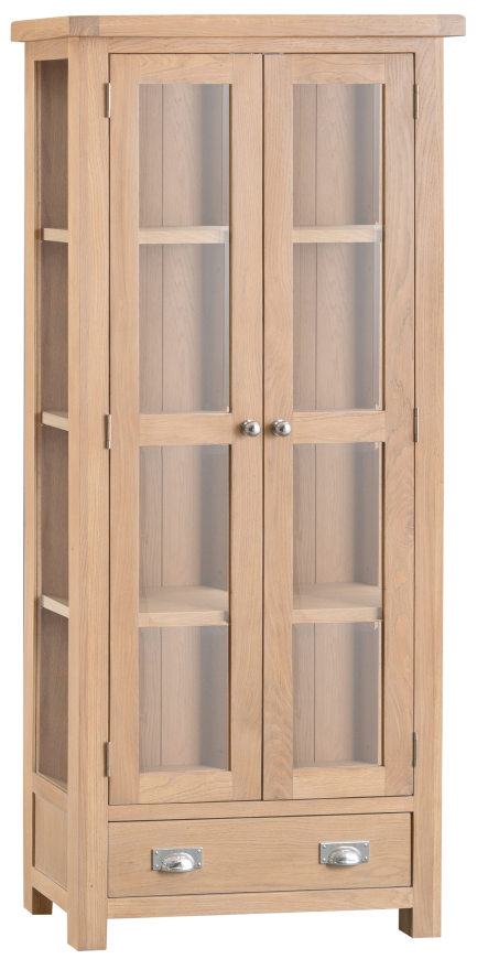 Belle Lime- Washed Oak Display Cabinet With Glass Doors | Blue Lagoon