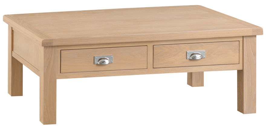 Belle Lime Washed Oak Large Coffee Table With Drawers Blue