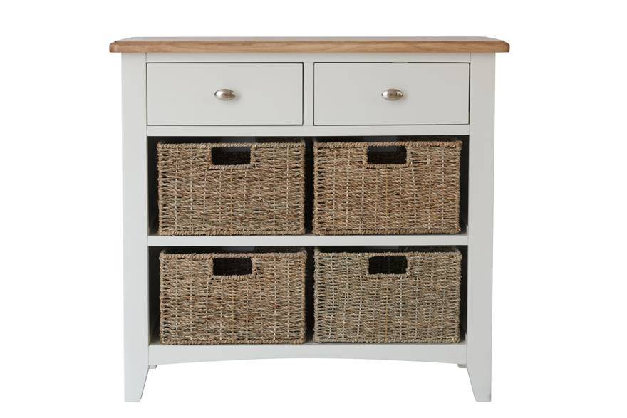 Rosie Painted Oak 2 Drawer Unit With 4 Wicker Storage Baskets- White