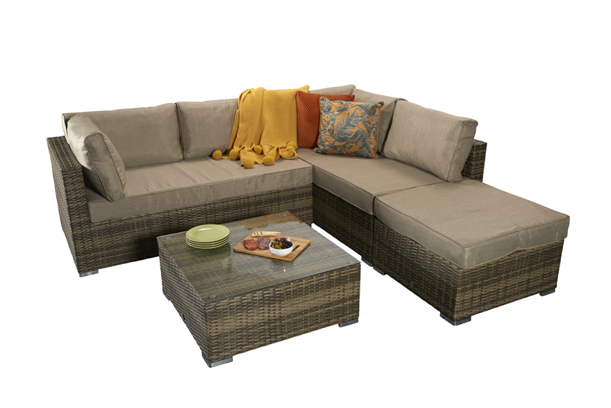 Savannah Corner Sofa With Footstool And Coffee Table- Brown | Blue Lagoon Furniture